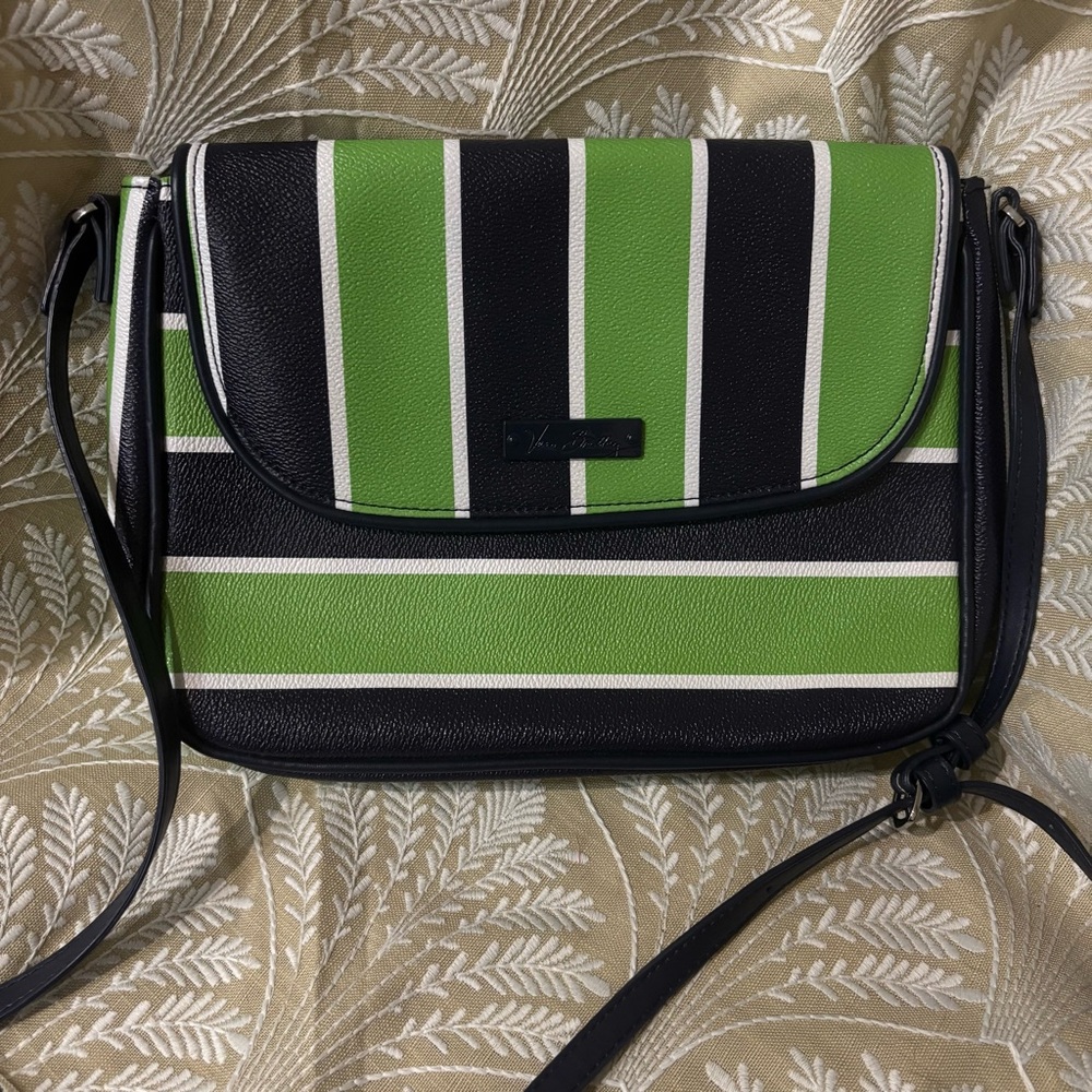 Vera Bradley Green and Black Striped Satchel